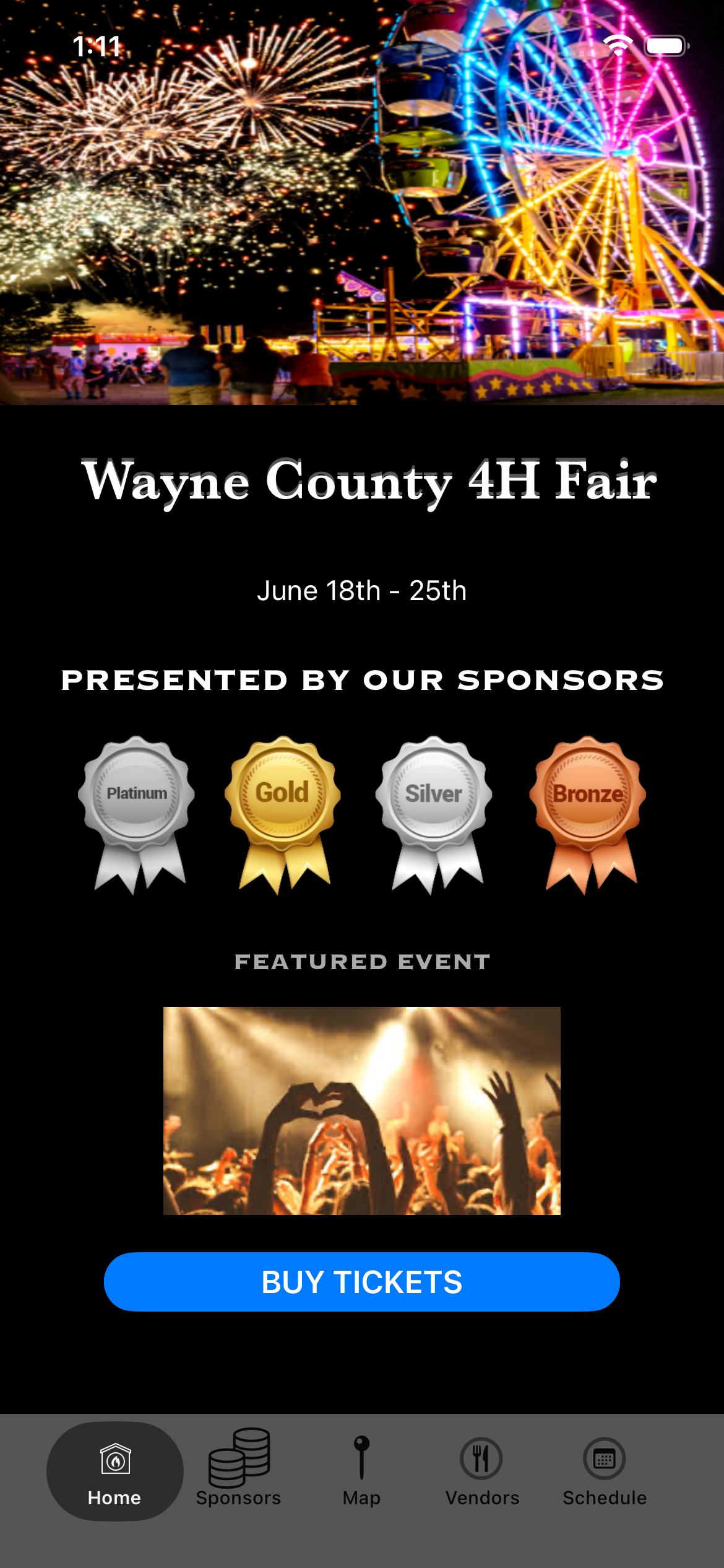 Early EventPal mobile home screen